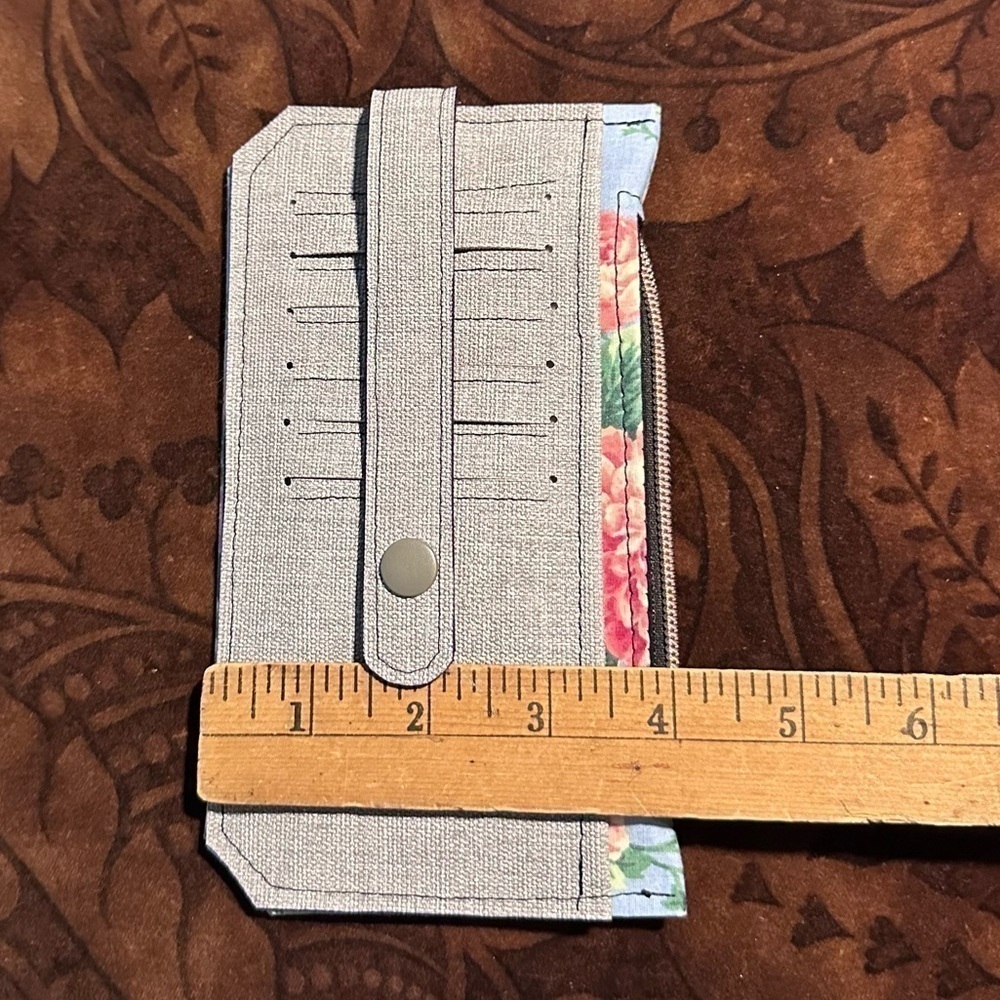 wallet flowers grey card slot zipper pockets handmade purse pal - Picture 2 of 8